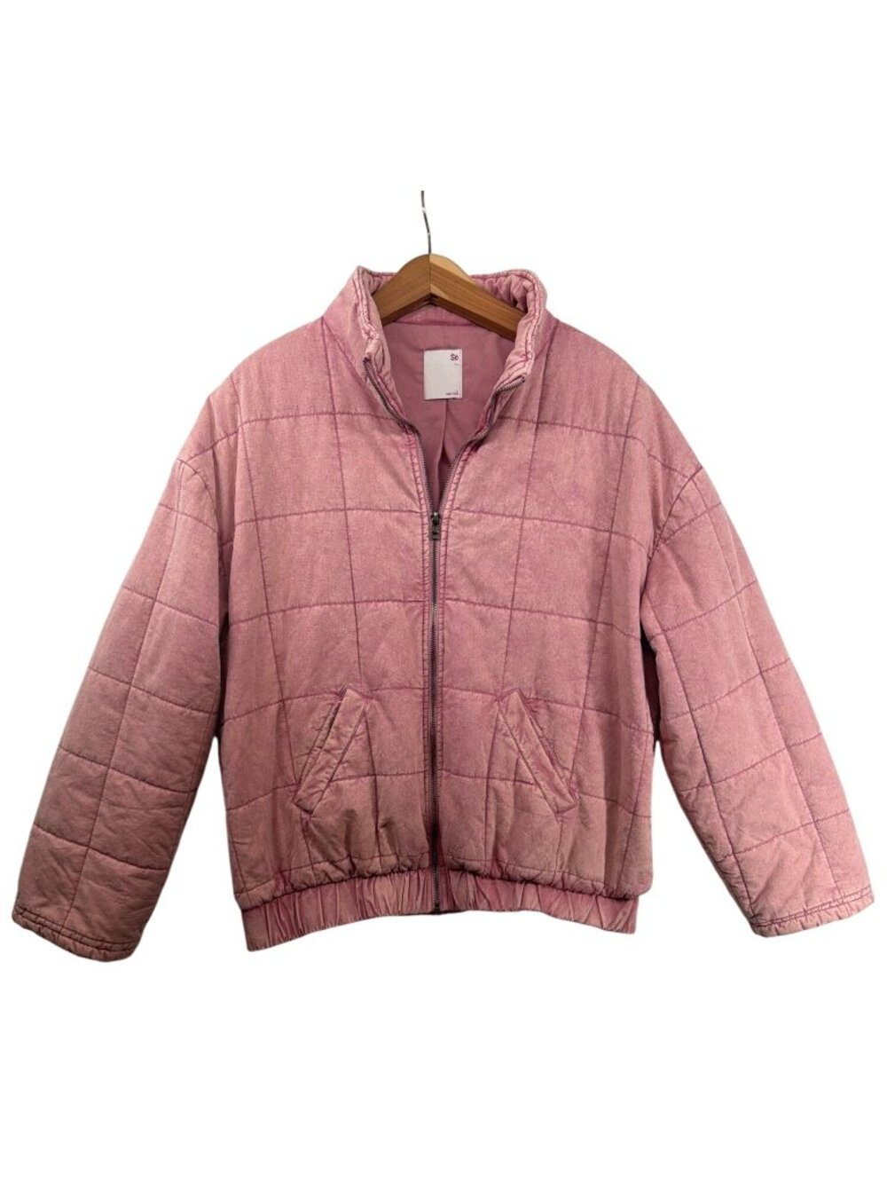 SO Womens Jacket Sz L Pink Acid-Washed Bomber Full-Zip Soft Cotton Cozy Comfy